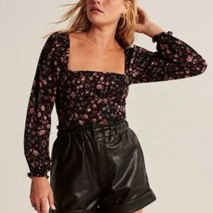 Abercrombie Floral Square Neck Smocked Long Sleeve Top